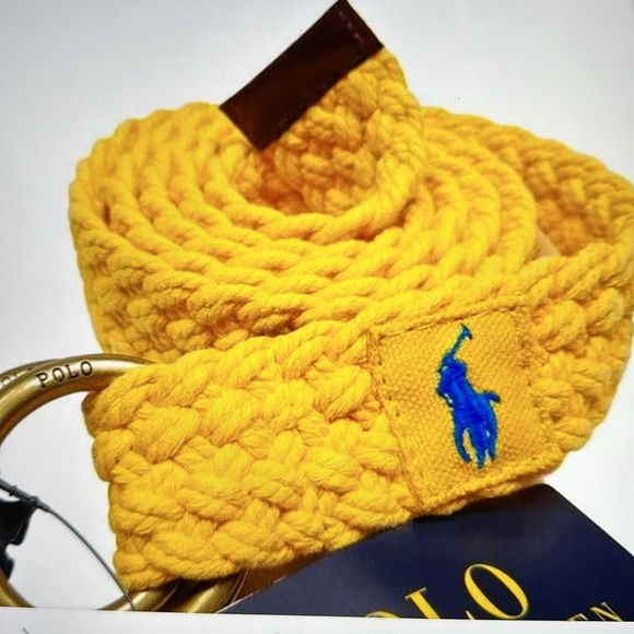 Polo Ralph Lauren Men's Woven Double 0-Ring Pull-Back Belt Yellow Size L. - Picture 4 of 4